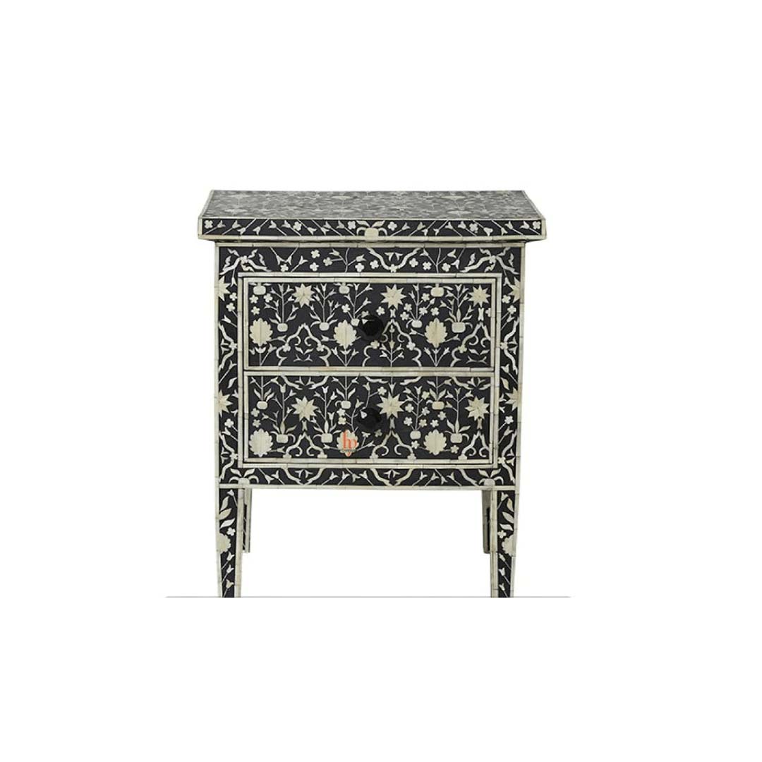 Personalized Handmade Bone Inlay Set Of 2 Bedside Tables Home Decor Furniture Attractive Floral Design Entrance