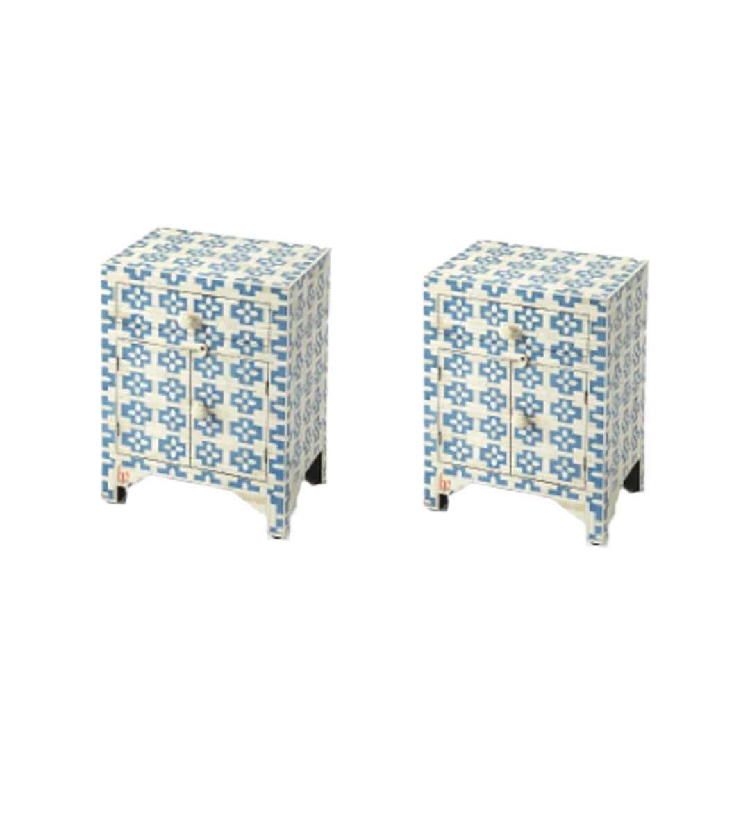 Personalized Handmade Bone Inlay Set Of 2 Bedside Tables Home Decor Furniture Attractive Floral Design Entrance Tables