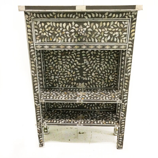 Personalized Mother of Peral Long Slim Antique Bedside with One Drawer For Home Decor
