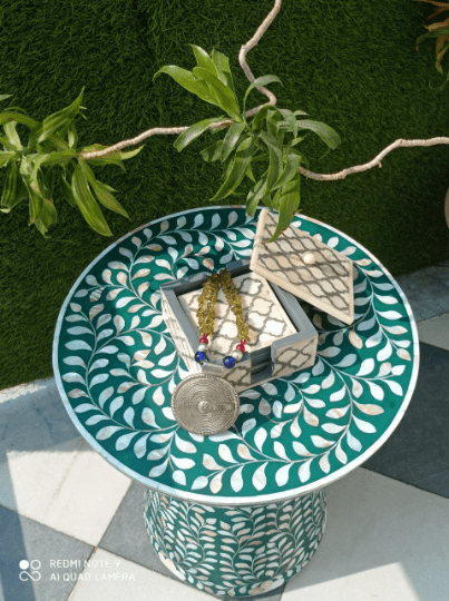 Personalized Mother of pearl Inlay Side Table Floral Pattern